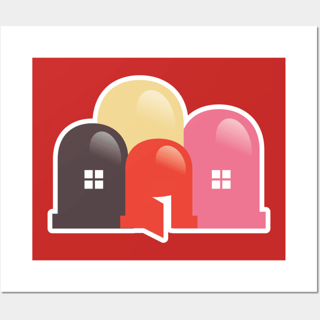 Light bulb and houses sticker logo icon. Energy power in the house idea concept. Real Estate logo design icon. Wall Art by AlviStudio
